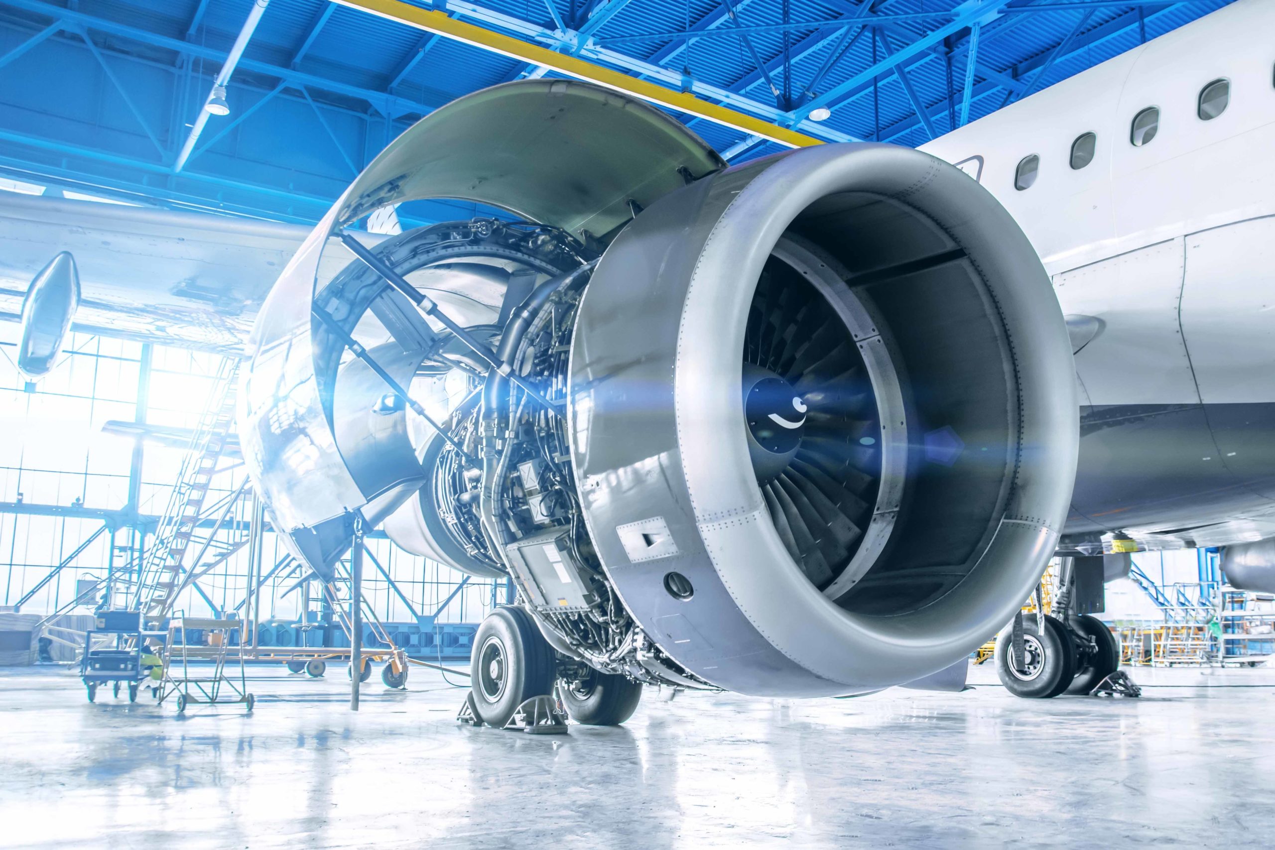 Aircraft Engine in Hangar